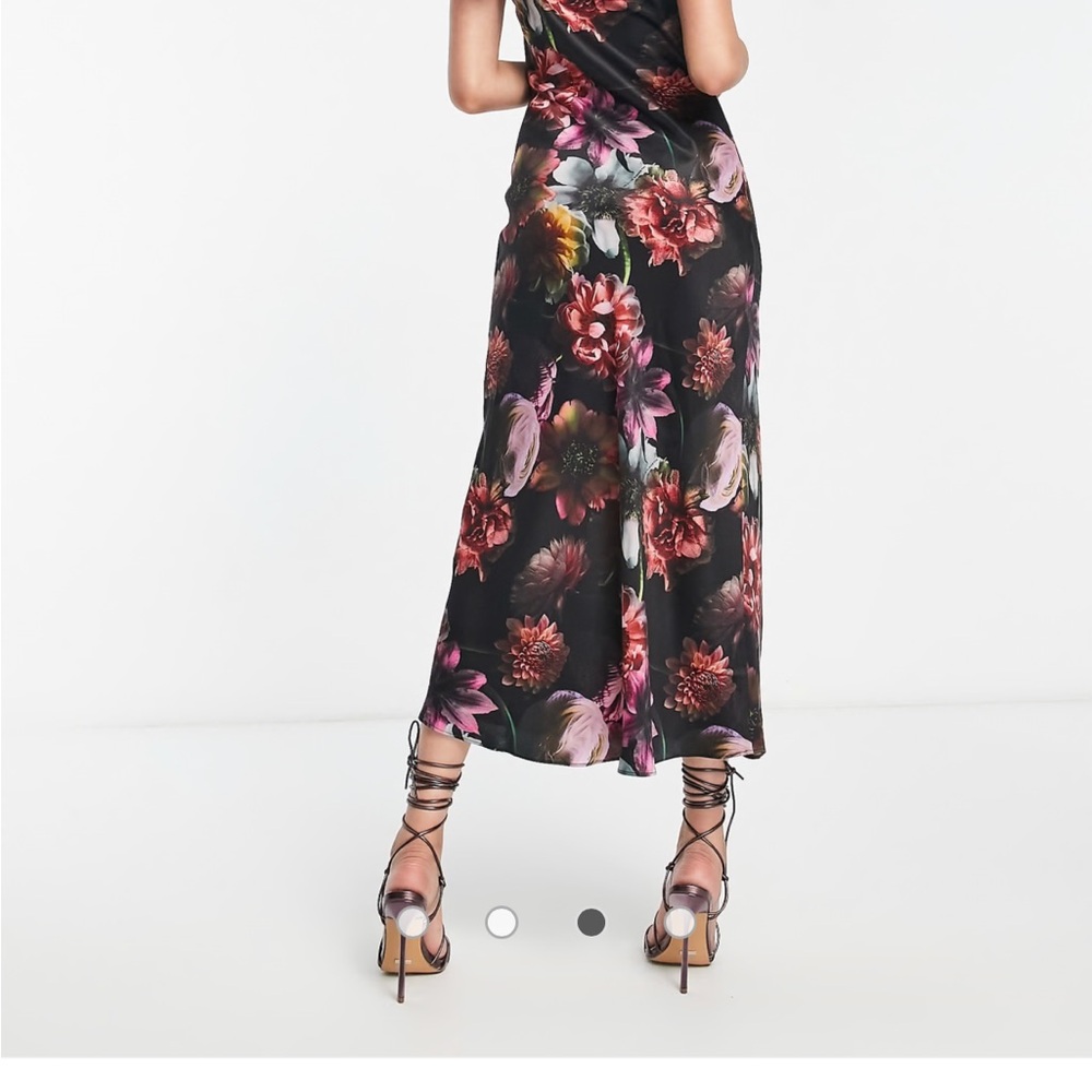 EUC AllSaints Melody satin slip midi dress in black floral
